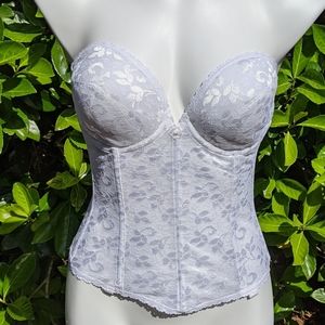 Vtg White Lace Bustier Corset Strapless Bra